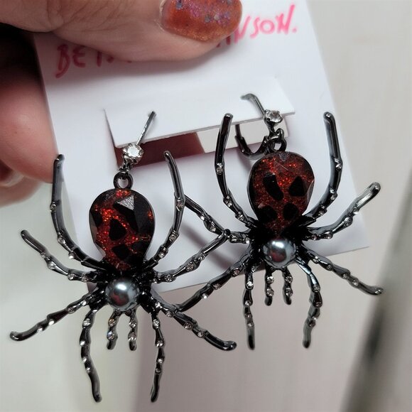 Betsey Johnson Large Spider Rhinestone Earrings - Picture 9 of 9